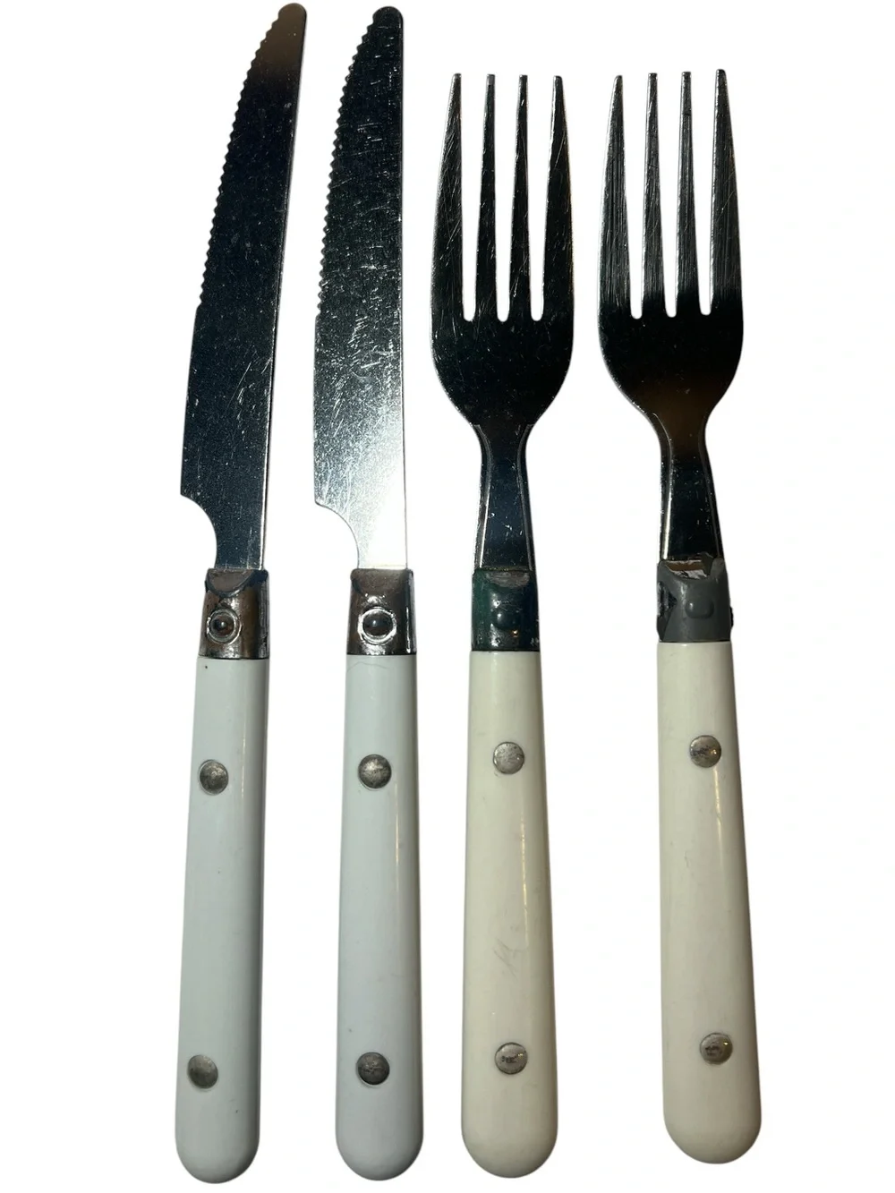 White Handle Vintage Butter Knife and Fork Set